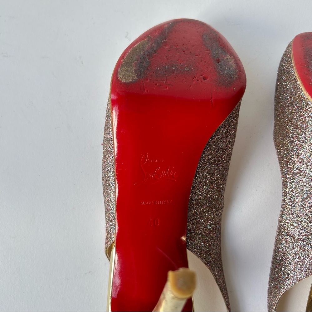 Christian Louboutin Lady Peep Slingback Peep Toe Glitter Heel sz 40 - Picture 11 of 16